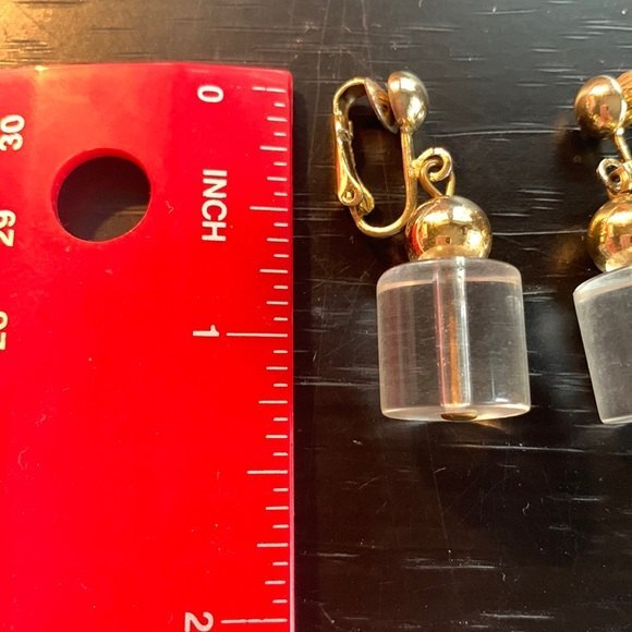 Clear pop art cylinder clip on earrings - Picture 2 of 4